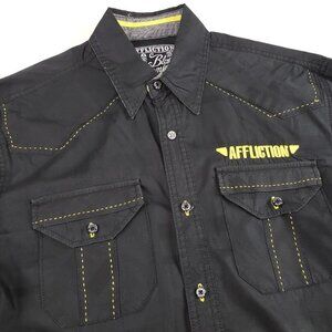 Affliction Button Front Embroidered Shirt Mens Large Black Long Sleeve Casual